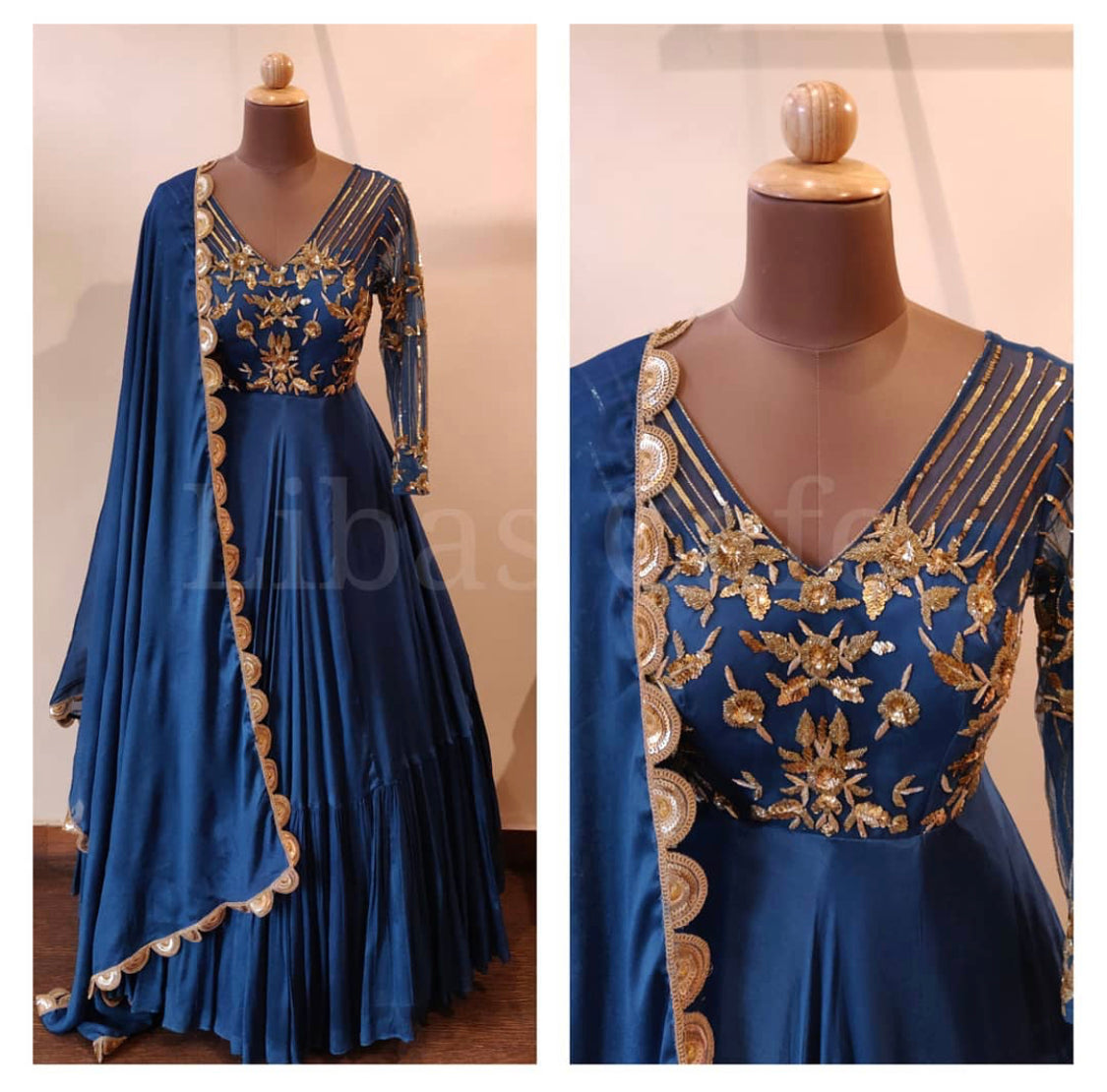 Peacock Blue Gown/anarkali Suit